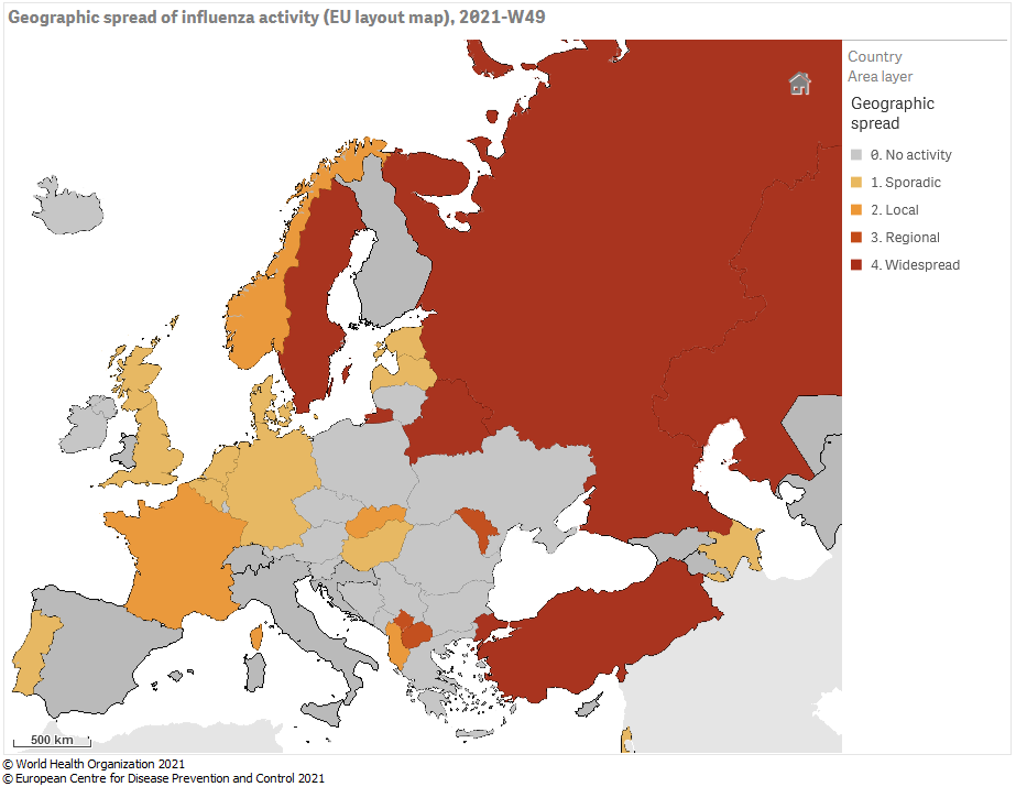 influenza map Europe week 49 2021