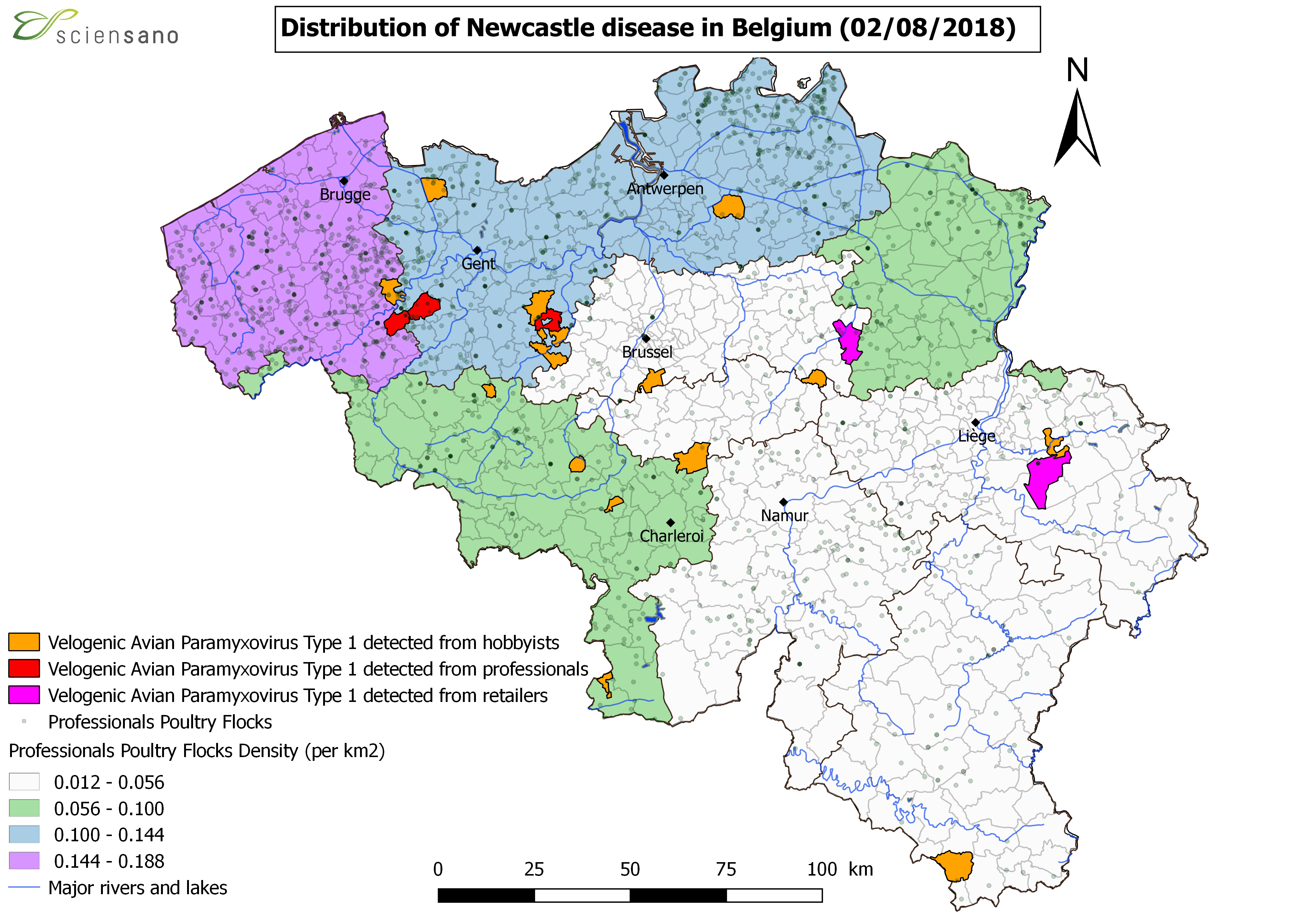 Distribution of Newcastle disease in Belgium (20/07/2018) Distribution of Newcastle disease in Belgium (20/07/2018)
